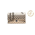 Metallic Classic Double Flap Black Hardware Handbags