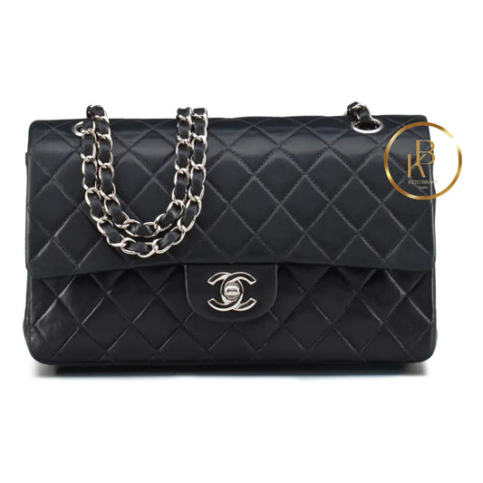 Black Lambskin Medium Double Flap Handbags