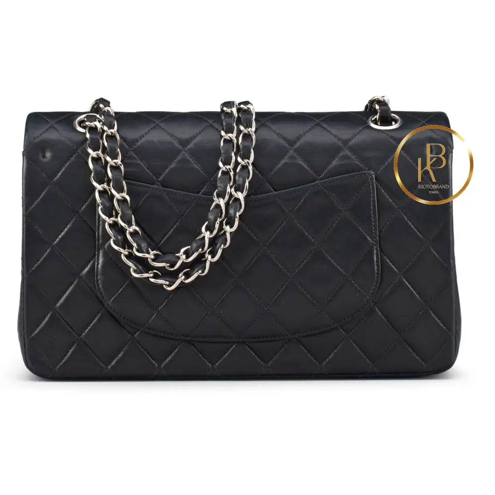 Black Lambskin Medium Double Flap Handbags