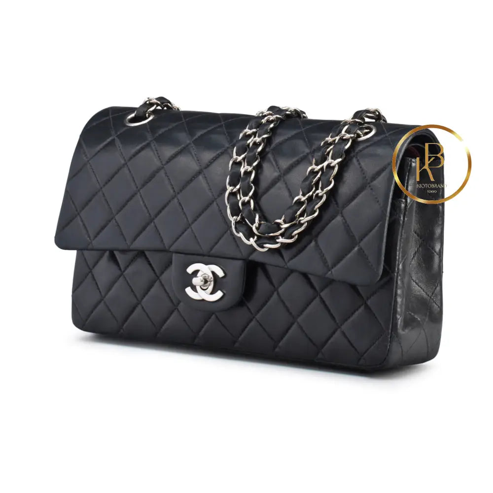 Black Lambskin Medium Double Flap Handbags