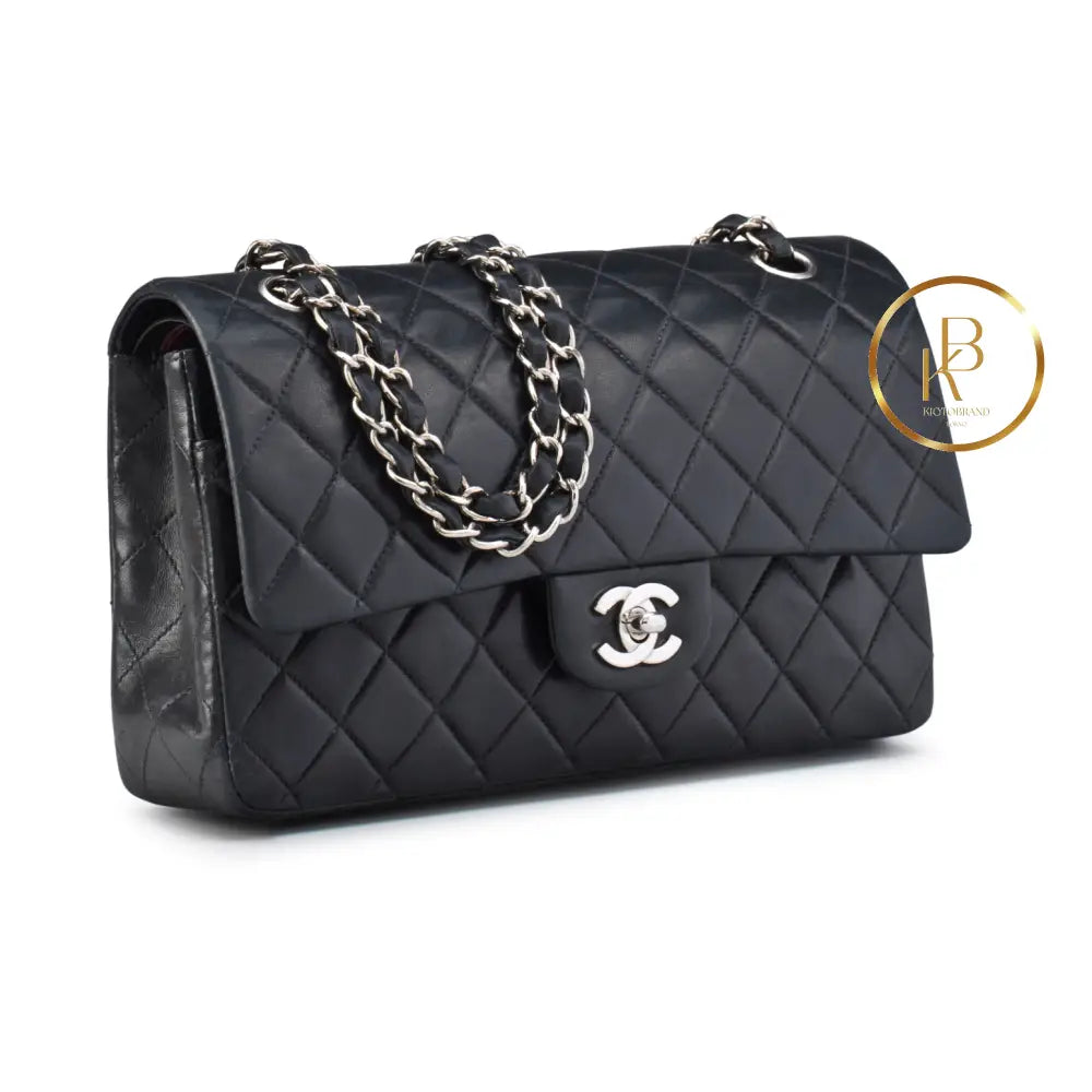 Black Lambskin Medium Double Flap Handbags