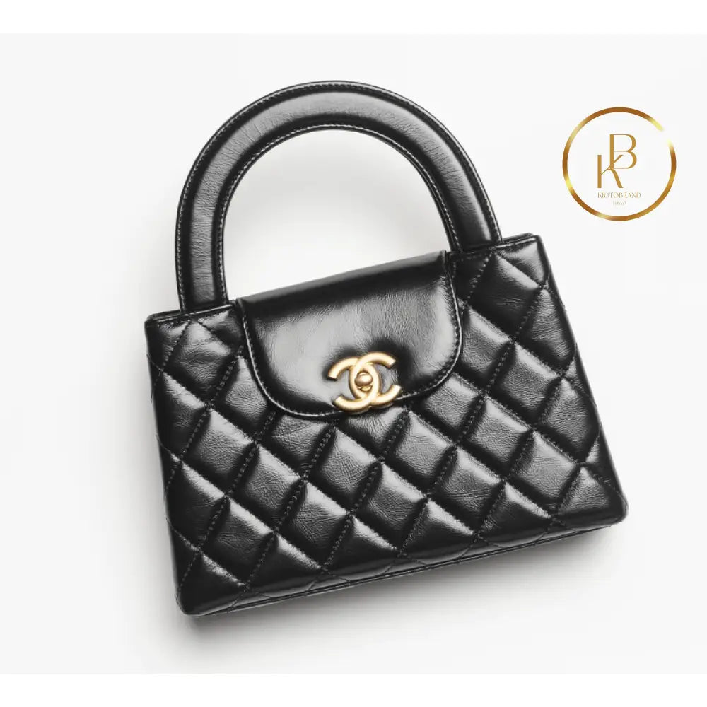 Cc Kelly Bag Shiny Aged Calfskin & Gold-Tone Metal Black Handbags