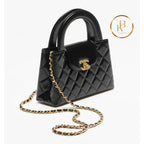 Cc Kelly Bag Shiny Aged Calfskin & Gold-Tone Metal Black Handbags