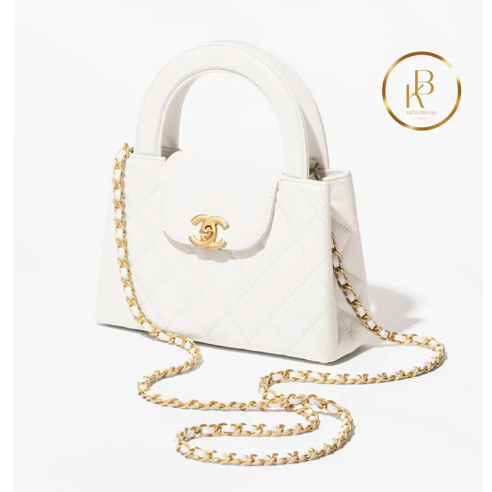 Cc Kelly Bag Shiny Aged Calfskin & Gold-Tone Metal White Handbags