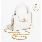Cc Kelly Bag Shiny Aged Calfskin & Gold-Tone Metal White Handbags