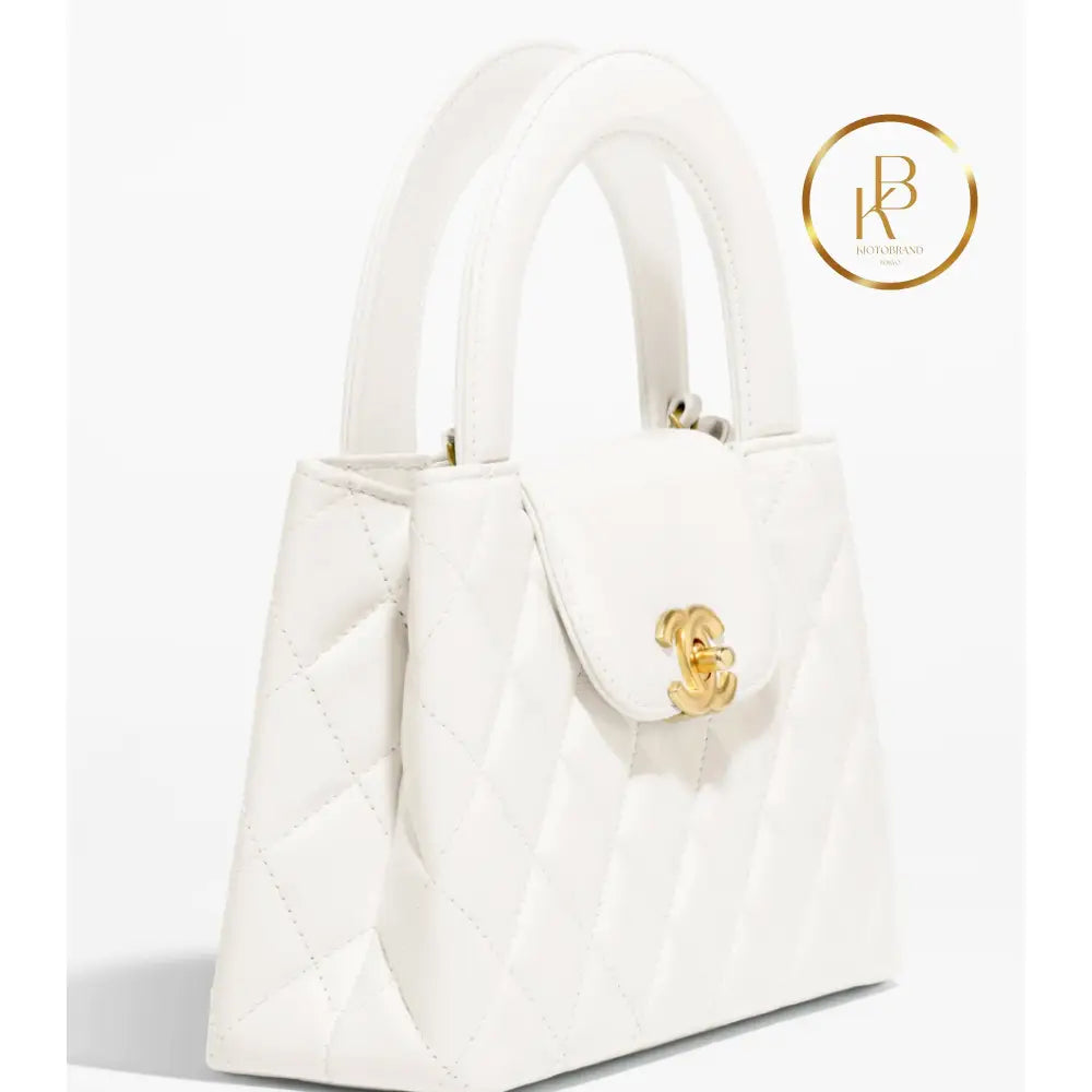 Cc Kelly Bag Shiny Aged Calfskin & Gold-Tone Metal White Handbags