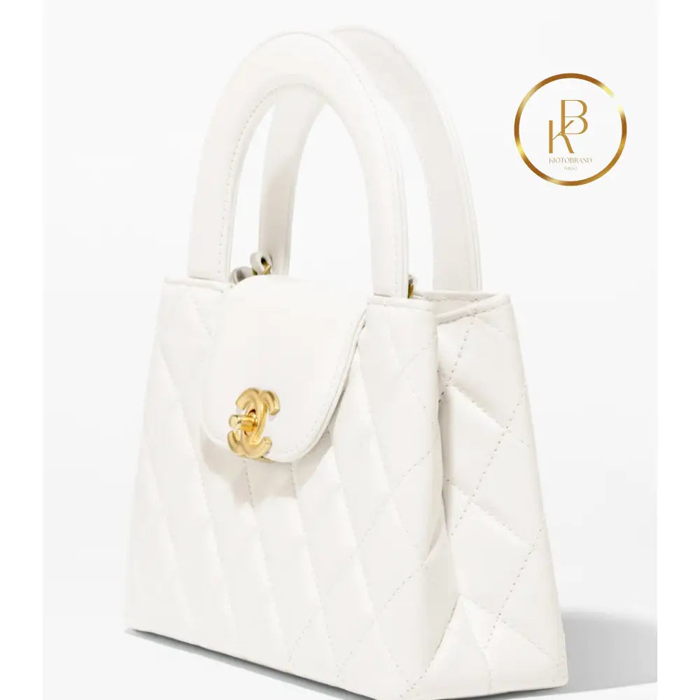 Cc Kelly Bag Shiny Aged Calfskin & Gold-Tone Metal White Handbags