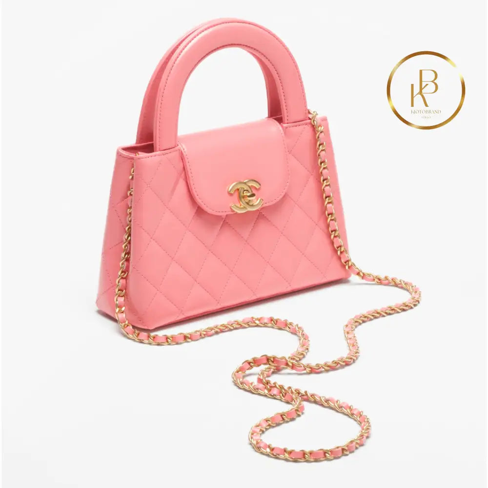 Cc Kelly Bag Shiny Aged Calfskin & Gold-Tone Metal Pink Handbags