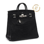 Birkin Hac 40 Matte Black Porosus Croc Palladium Hardware Handbags