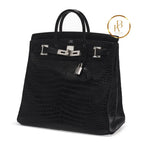 Birkin Hac 40 Matte Black Porosus Croc Palladium Hardware Handbags
