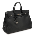 Birkin 40 Black Clemence Palladium Handbags