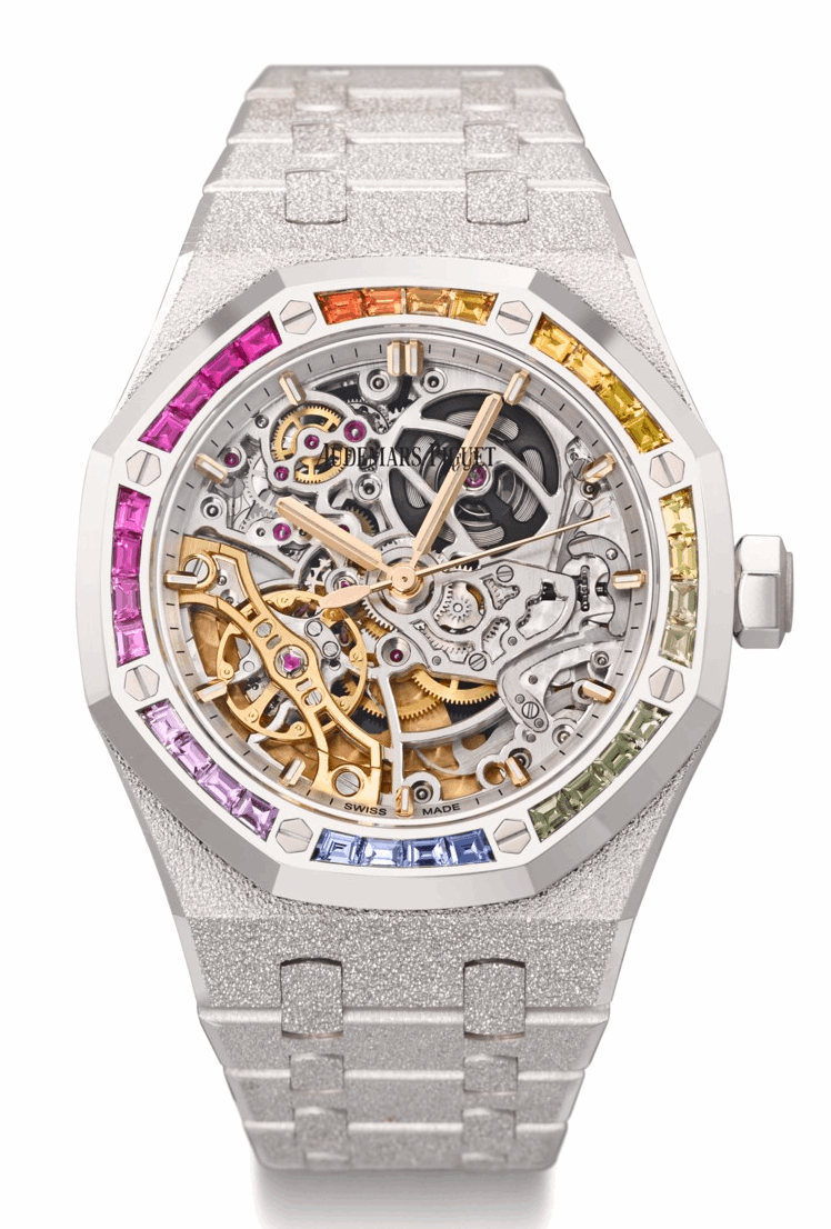 Audemars Piguet. An Extremely Rare And Highly Attractive 18K White Gold Multicoloured Sapphire-Set