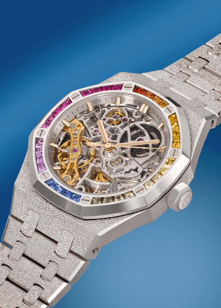 Audemars Piguet. An Extremely Rare And Highly Attractive 18K White Gold Multicoloured Sapphire-Set