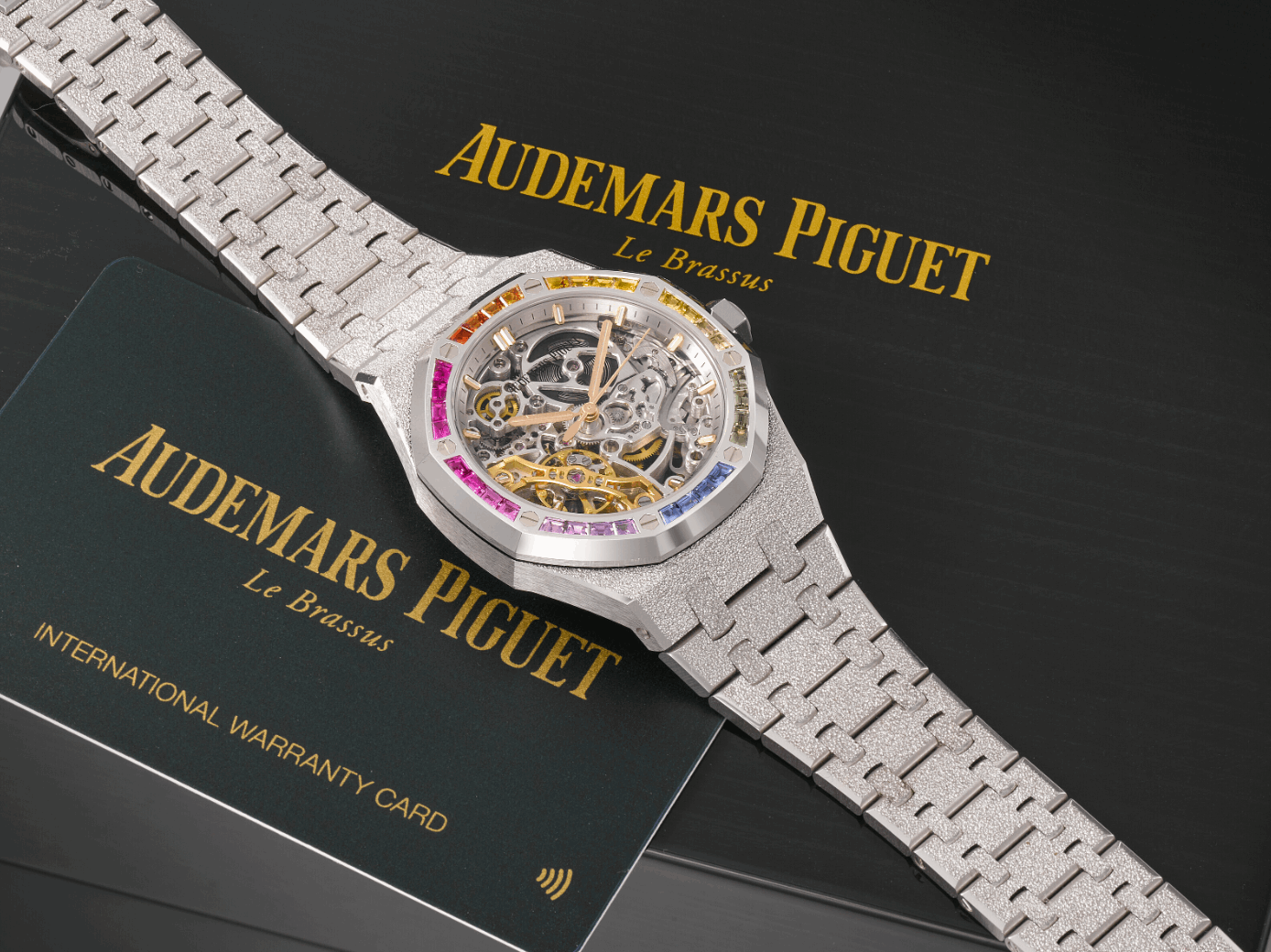 Audemars Piguet. An Extremely Rare And Highly Attractive 18K White Gold Multicoloured Sapphire-Set