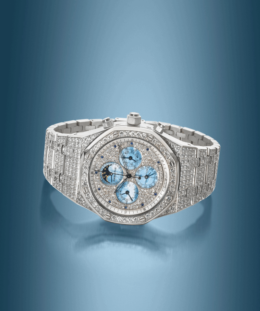 Audemars Piguet. An Exceptional And Unique 18K White Gold Diamond-Set Minute Repeating Perpetual