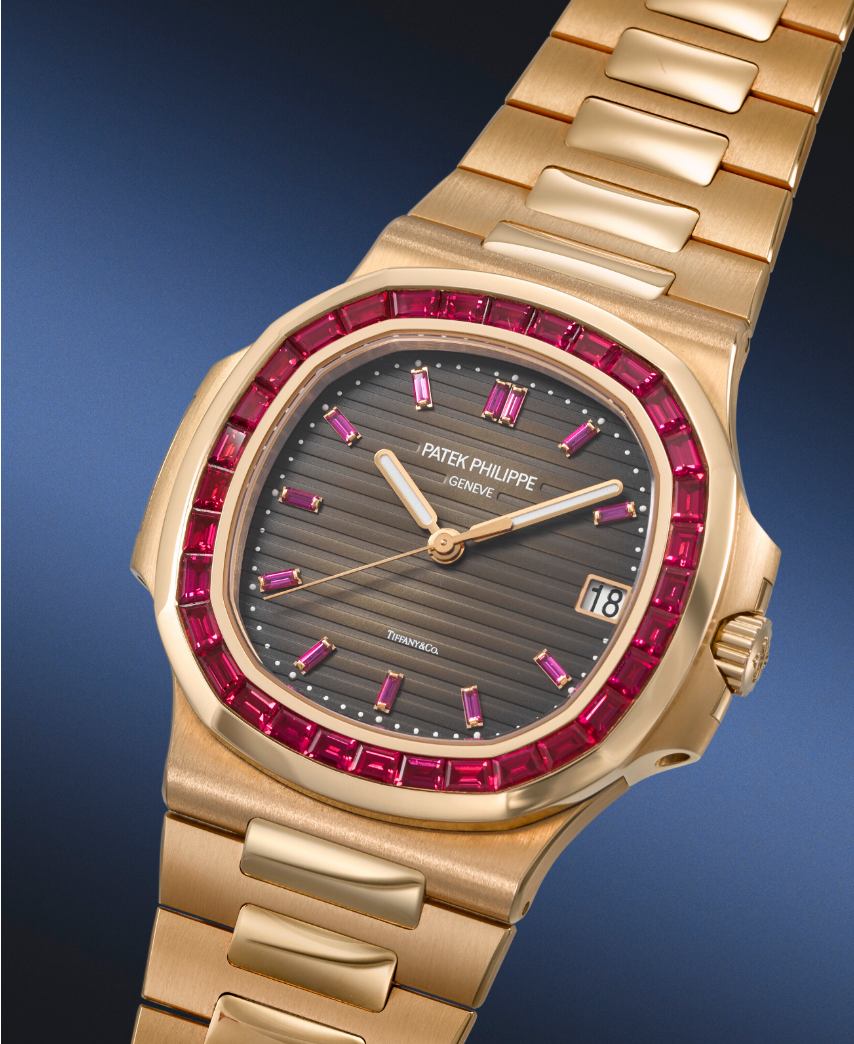 Patek Philippe. An Exceedingly Rare And Strikingly Attractive 18K Pink Gold Ruby-Set Automatic