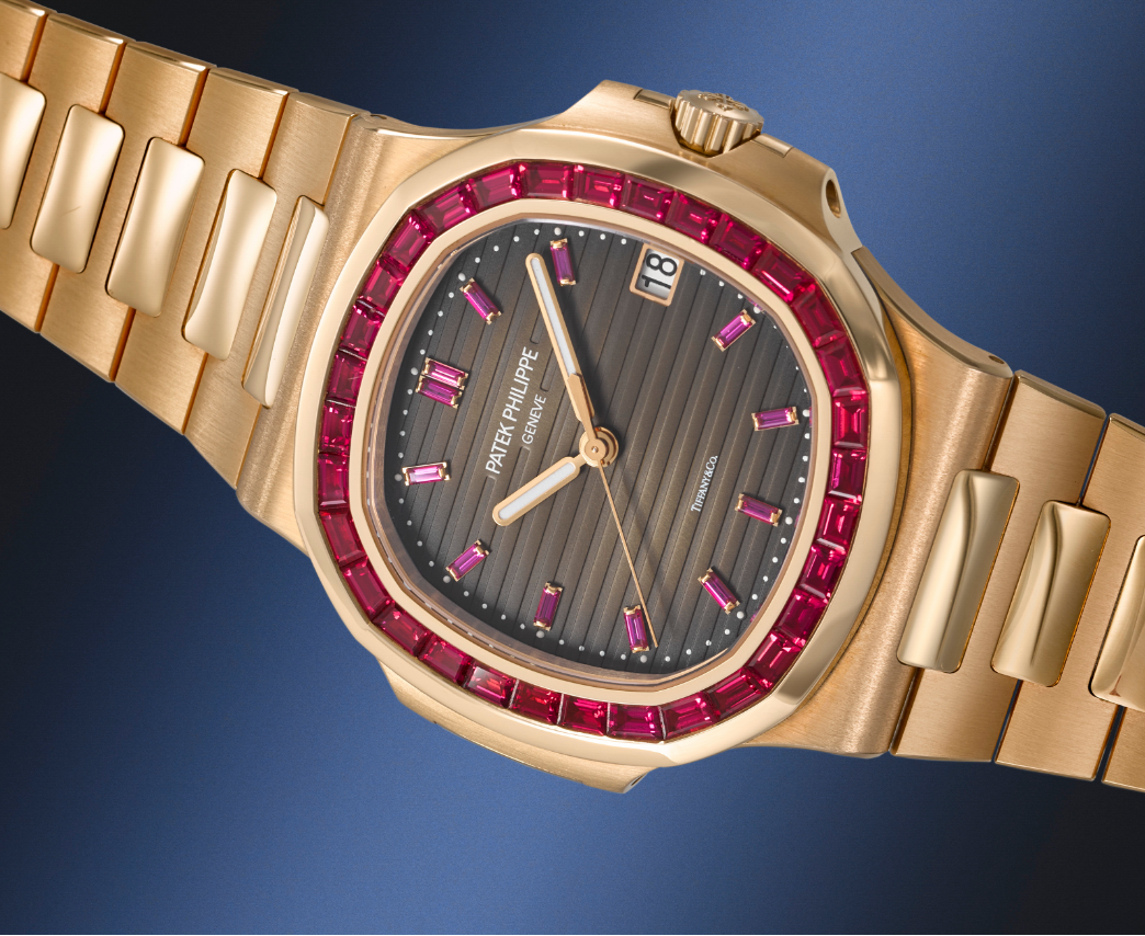 Patek Philippe. An Exceedingly Rare And Strikingly Attractive 18K Pink Gold Ruby-Set Automatic