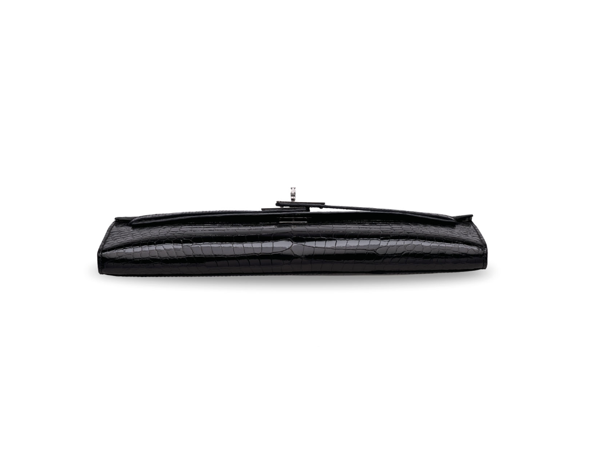 Kelly Cut Black Shiny Black porosus 18k White Gold & Diamond Hardware