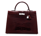 Kelly Sellier 35 Shiny Bordeaux Porosus Croco 18K White Gold & Diamond Hardware