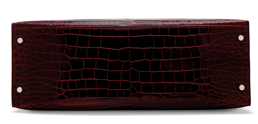 Kelly Sellier 35 Shiny Bordeaux Porosus Croco 18K White Gold & Diamond Hardware