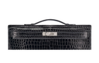 Kelly Cut Black Shiny Porosus Croco 18K White Gold & Diamond Hardware