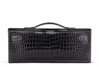Kelly Cut Black Shiny Porosus Croco 18K White Gold & Diamond Hardware