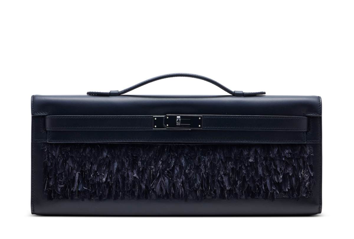 Kelly Cut Black Box Calfskin Feathers & Black PVD Hardware (So Black Edition)