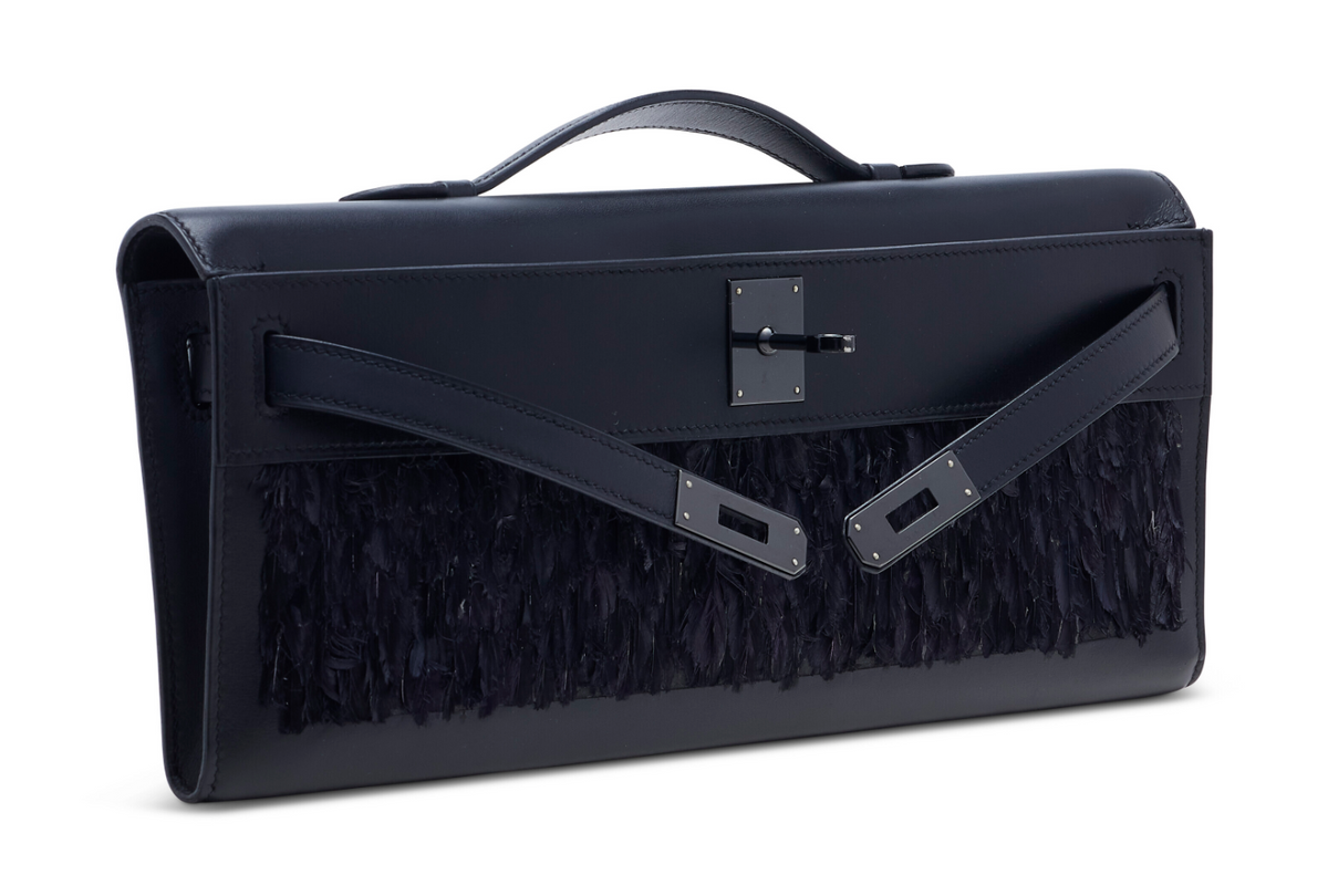 Kelly Cut Black Box Calfskin Feathers & Black PVD Hardware (So Black Edition)