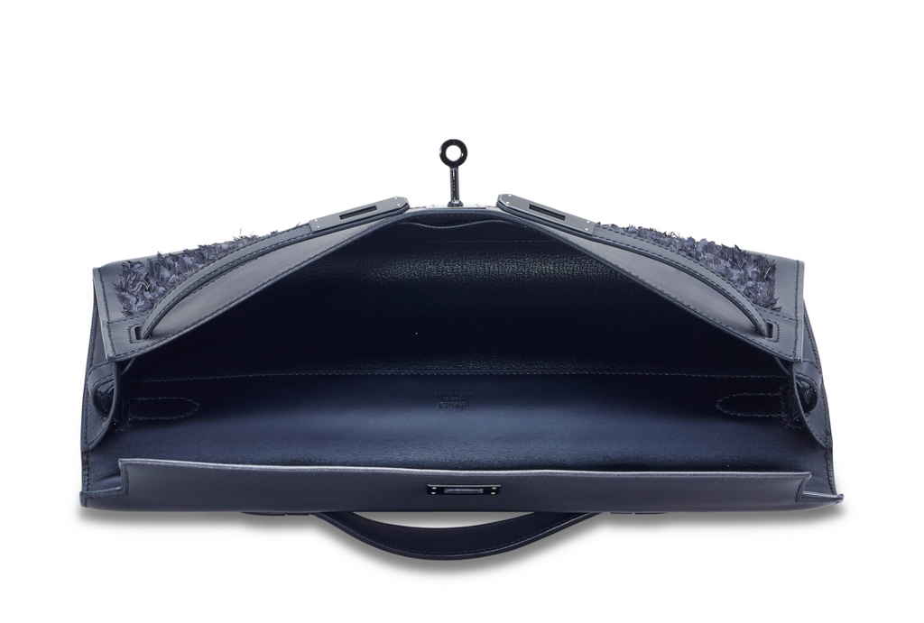 Kelly Cut Black Box Calfskin Feathers & Black PVD Hardware (So Black Edition)