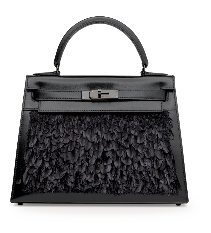 Kelly28 Black Box Calfskin Sellier Feathers & Black PVD Hardware (So Black Edition)
