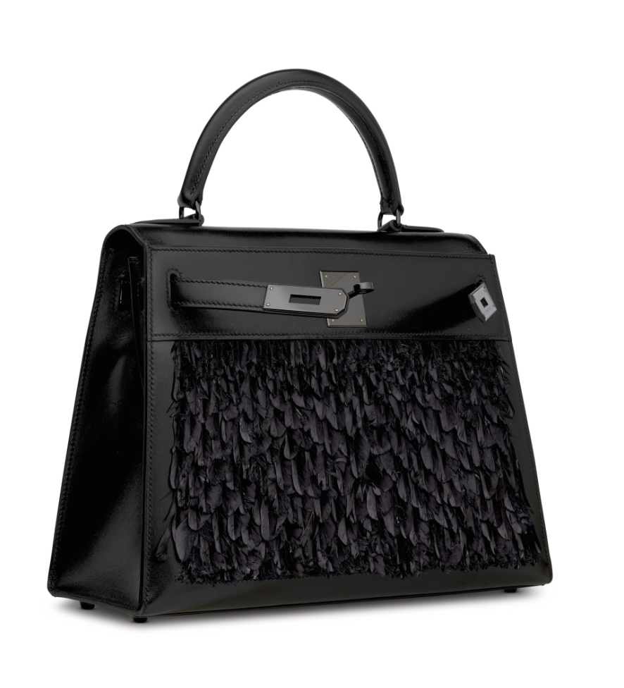 Kelly28 Black Box Calfskin Sellier Feathers & Black PVD Hardware (So Black Edition)