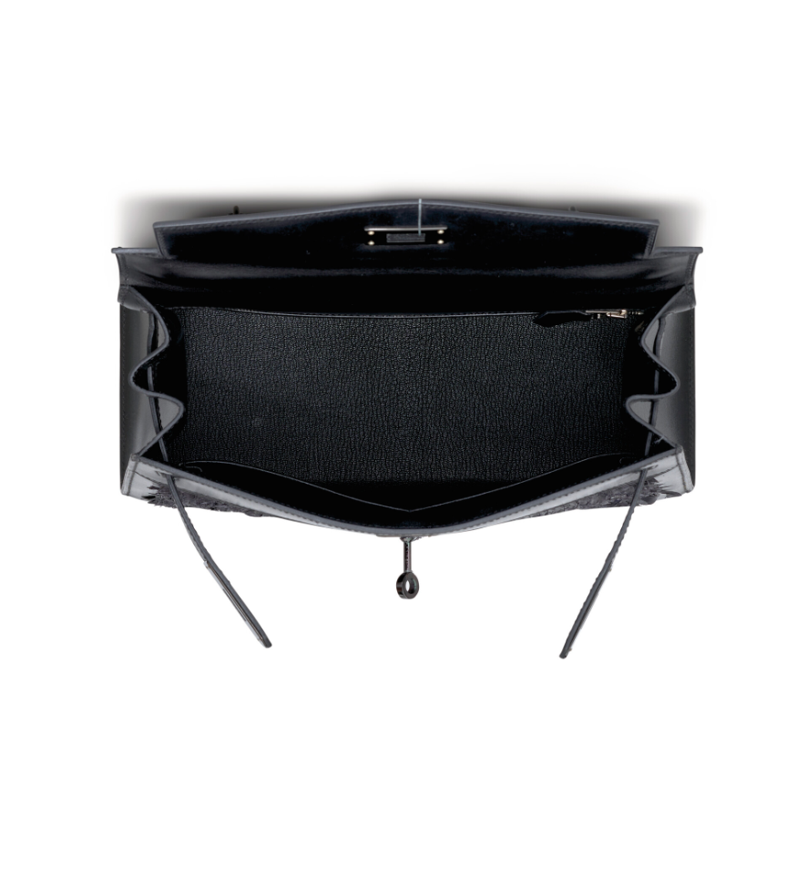 Kelly28 Black Box Calfskin Sellier Feathers & Black PVD Hardware (So Black Edition)