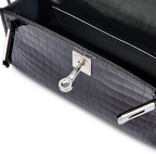 Kelly 20 Mini II Shiny Black Porosus Croco 18K White Gold Diamond Hardware