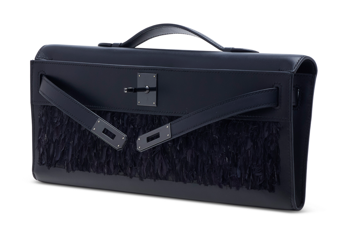 Kelly Cut Black Box Calfskin Feathers & Black PVD Hardware (So Black Edition)
