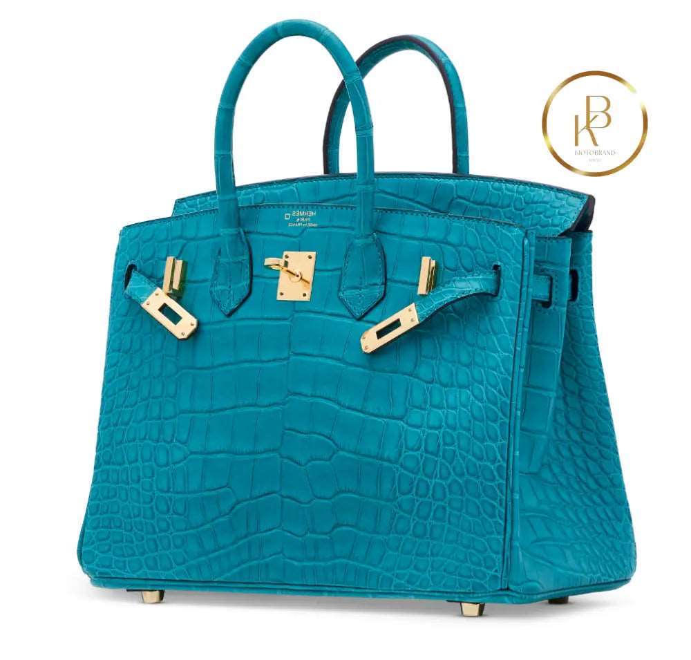 Birkin 25 Bleu Paon Alligator Gold Hardware Handbags