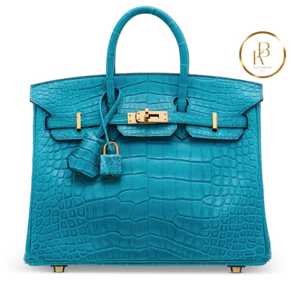 Birkin 25 Bleu Paon Alligator Gold Hardware Handbags