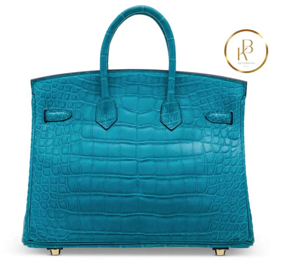 Birkin 25 Bleu Paon Alligator Gold Hardware Handbags