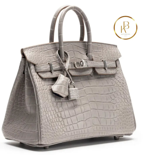 Birkin 25 Gris Perle Matte Alligator Hss Handbags