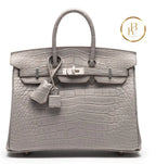 Birkin 25 Gris Perle Matte Alligator Hss Handbags