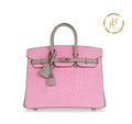 Birkin 25 Matte Pink 5P & Gris Perle Alligator Handbags