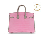 Birkin 25 Matte Pink 5P & Gris Perle Alligator Handbags