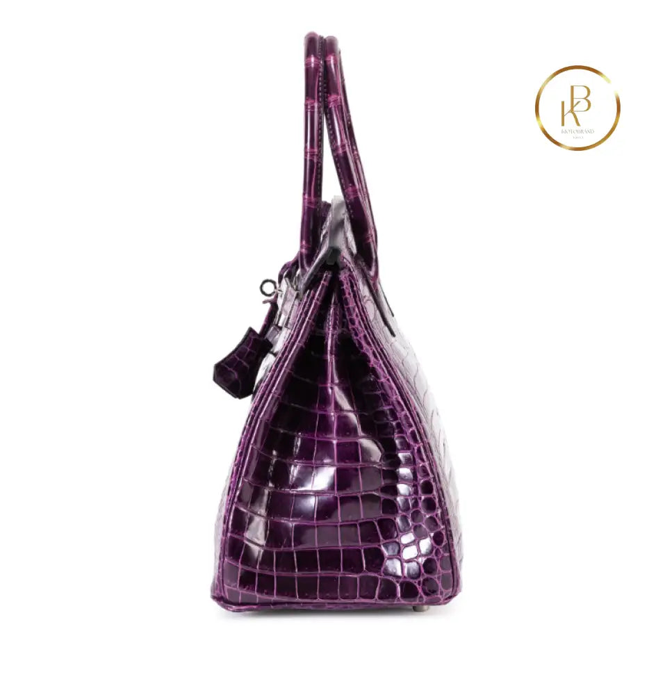 Birkin 30 Améthyste Shiny Porosus Croco 18K White Gold Diamond hardware - handbags
