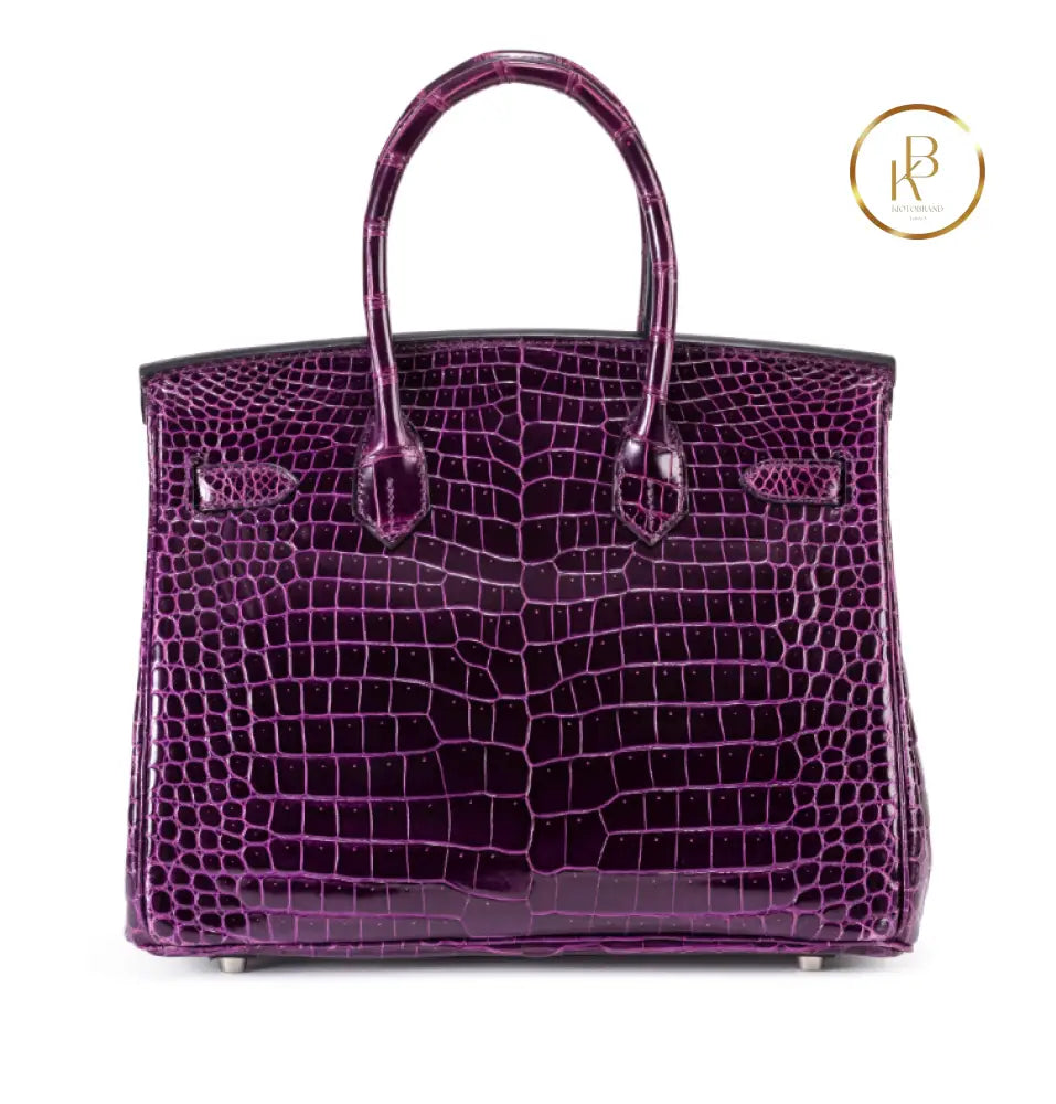 Birkin 30 Améthyste Shiny Porosus Croco 18K White Gold Diamond hardware - handbags