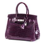 Birkin 30 Améthyste Shiny Porosus Croco 18K White Gold Diamond hardware - handbags