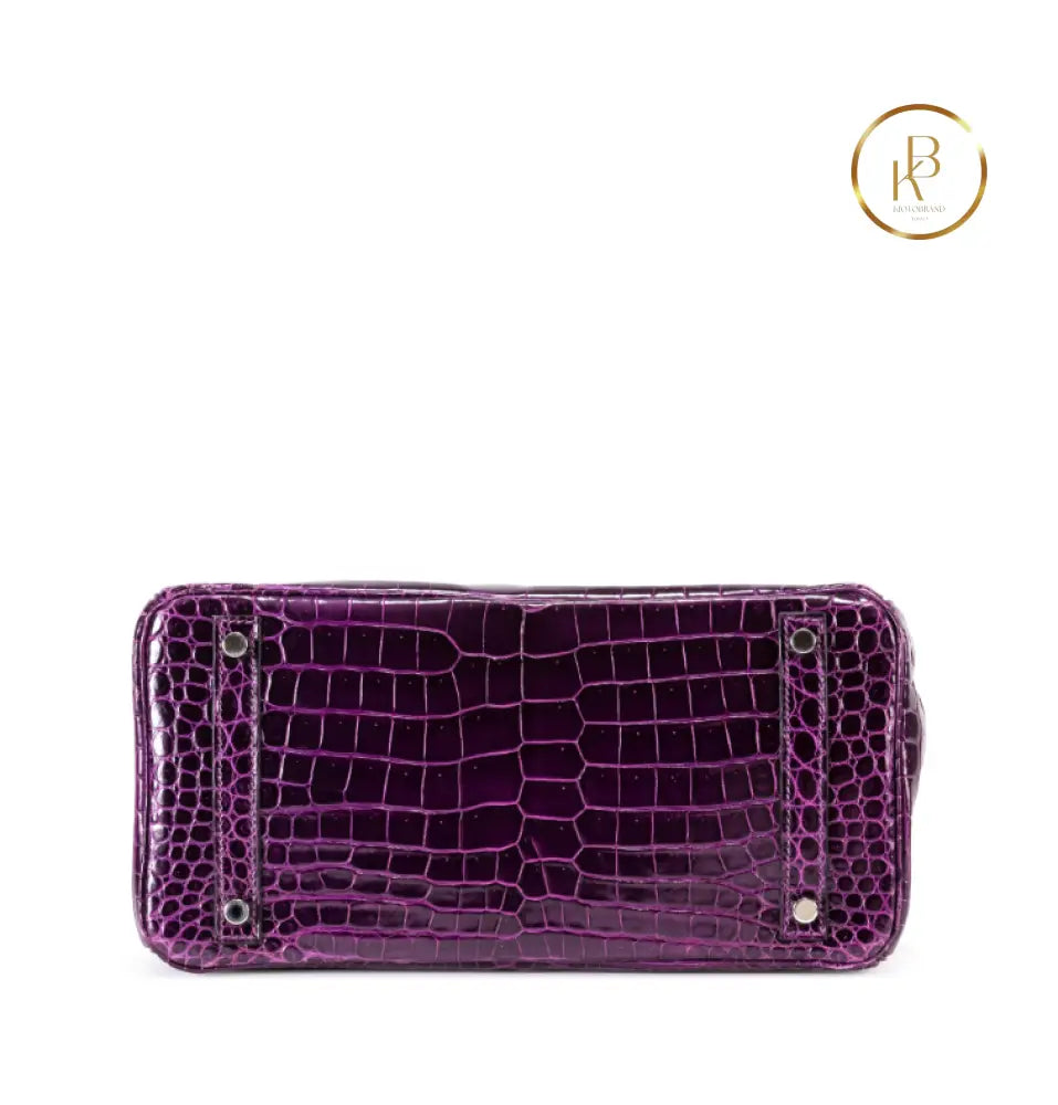 Birkin 30 Améthyste Shiny Porosus Croco 18K White Gold Diamond hardware - handbags