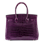 Birkin 30 Améthyste Shiny Porosus Croco 18K White Gold Diamond hardware - handbags