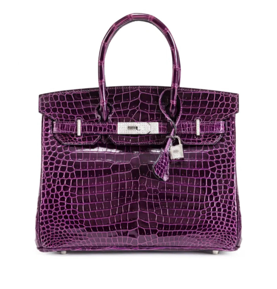 Birkin 30 Améthyste Shiny Porosus Croco 18K White Gold Diamond hardware - handbags
