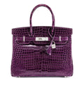Birkin 30 Améthyste Shiny Porosus Croco 18K White Gold Diamond hardware - handbags