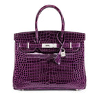 Birkin 30 Améthyste Shiny Porosus Croco 18K White Gold Diamond hardware - handbags