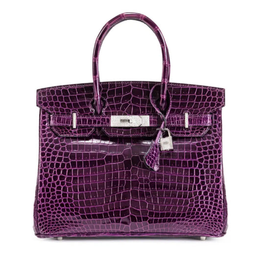 Birkin 30 Améthyste Shiny Porosus Croco 18K White Gold Diamond hardware - handbags